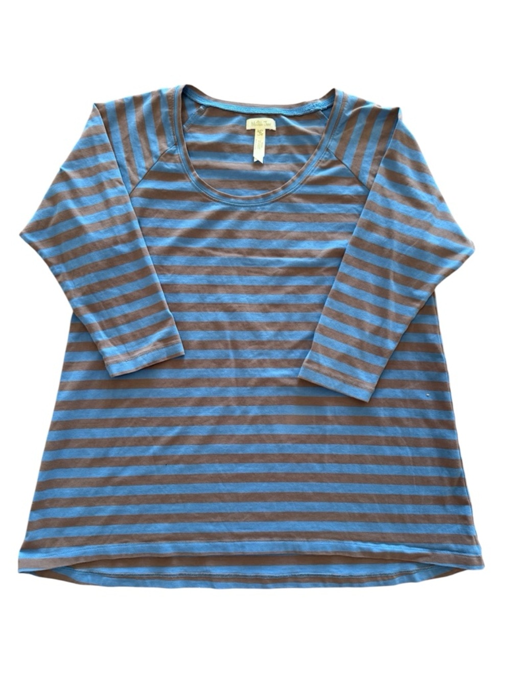 Matilda Jane Striped Scoop Neck Tee in Blue Brown Soft Stretchy Jersey Knit Sz M